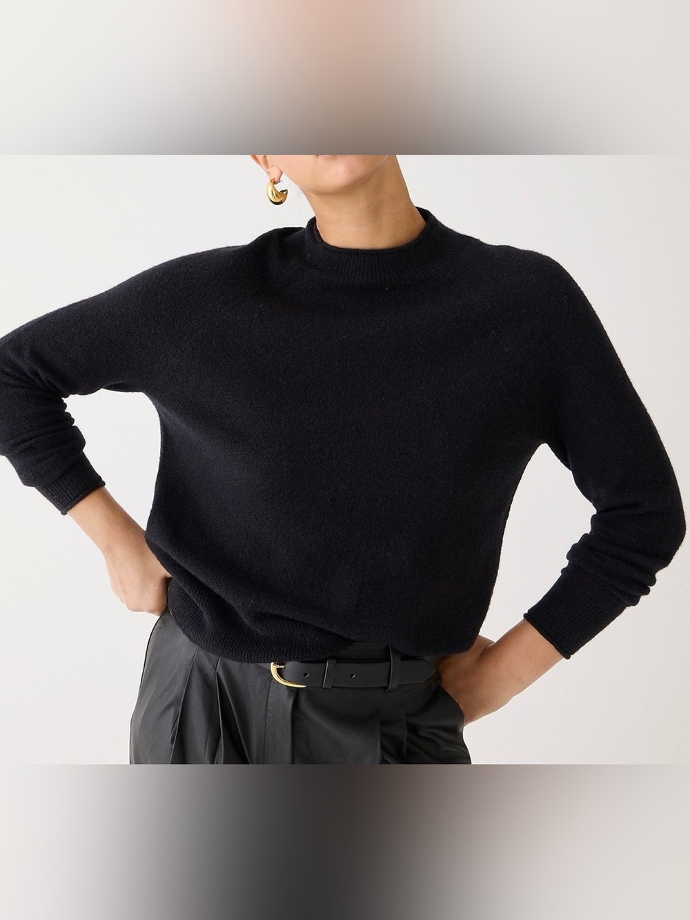 J. Crew Black Wool Blend Rollneck™ Cropped Sweater in Supersoft Yarn, XXL